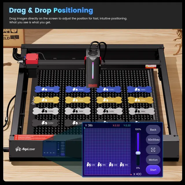 AlgoLaser Alpha MK2 40W 400x410 mm. Arbeidsområde 