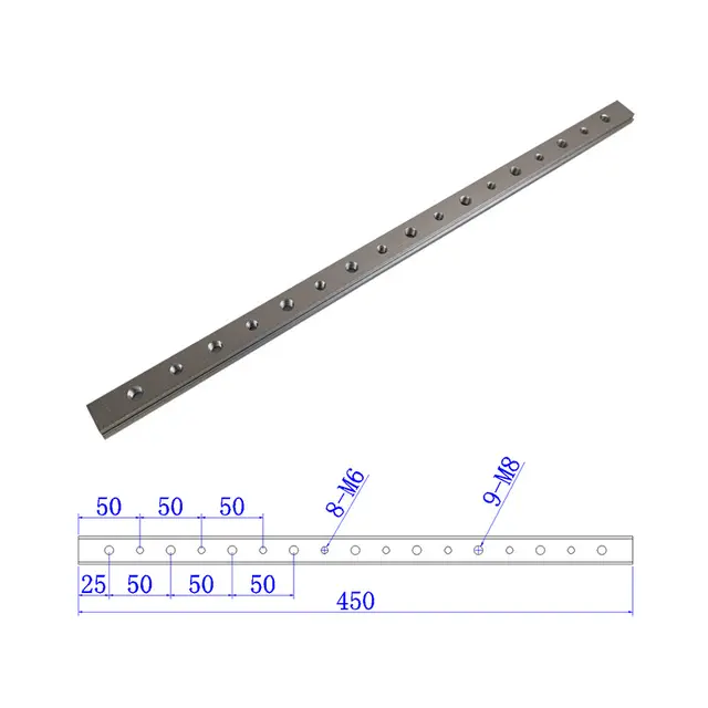 T-spor montering/føringslist 450 mm (M6/M8) 