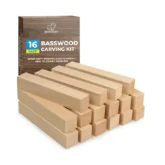 Emner til figurskjæring i lind 16 stk firkant-emner. 25x25x150