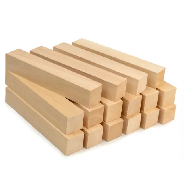 Emner til figurskjæring i lind 16 stk firkant-emner. 25x25x150 