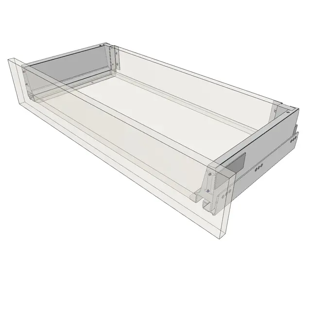Tandembox For Tip-On Blumotion 270mm Komplett sett til en lav skuff. 