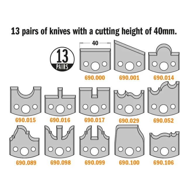 Profilkuttersett 692A Ø100 x 40 mm 13 par profilkniver – boring 30 mm 