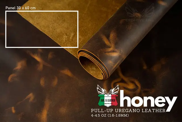 Uregano lær- Crazy horse Honey 1,8mm Oil-Chromgarvet 30x60 cm 