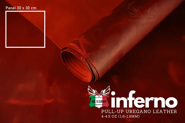 Uregano lær- Crazy horse Inferno 1,8mm Oil-Chromgarvet 30x30 cm 