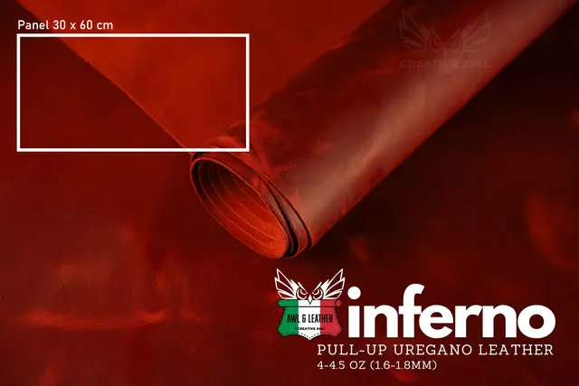 Uregano lær- Crazy horse Inferno 1,8mm Oil-Chromgarvet 30x60 cm 