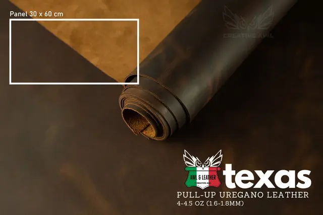 Uregano lær- Crazy horse Texas 1,8mm Oil-Chromgarvet 30x60 cm 
