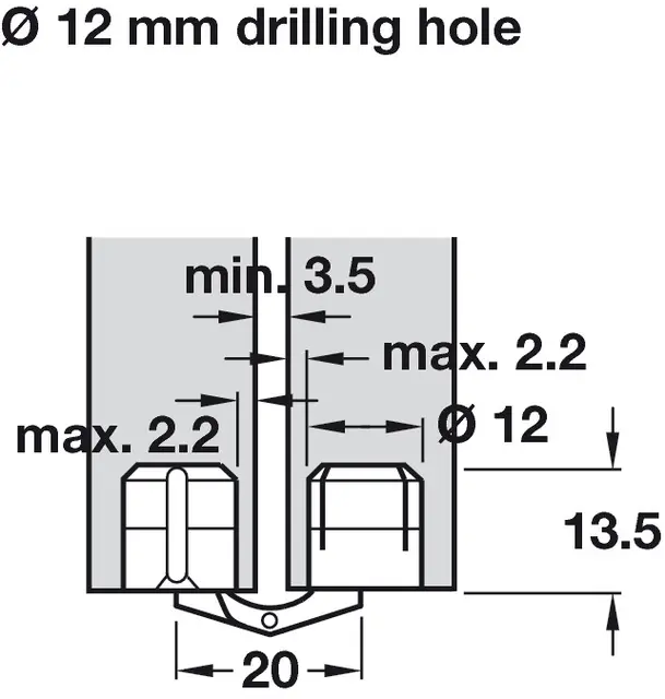 Zysa innboringshengsel i messing 17-22mm treplate. 12mm bor. 