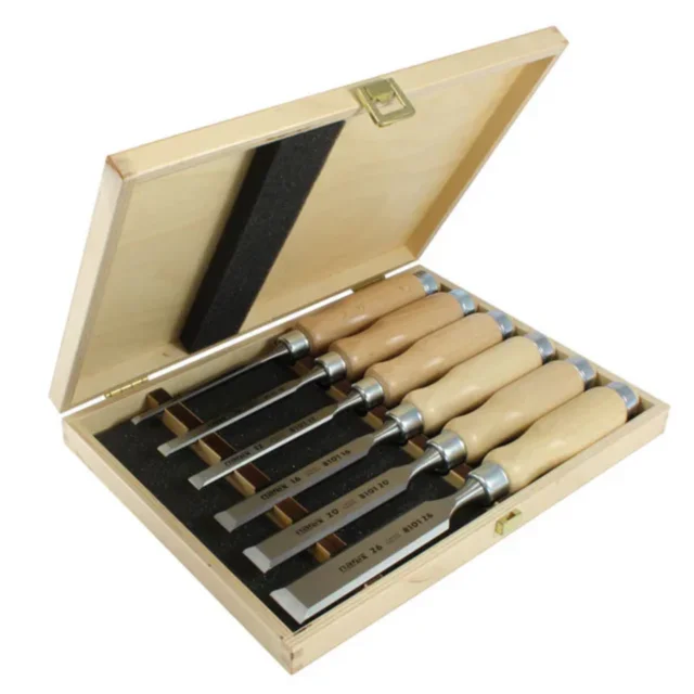 Stemjernsett 6 stk i trekasse Narex – 6, 10, 12, 16, 20 og 26 mm 
