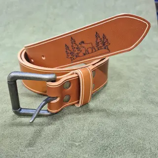 Belte lys brun - antikk spenne - elg 1100x38 mm