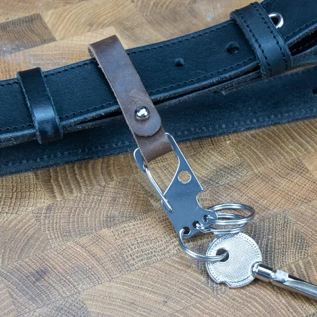 Karabinkrok flat 20 mm m/nøkkelringer Korketrekker - Rustfri 