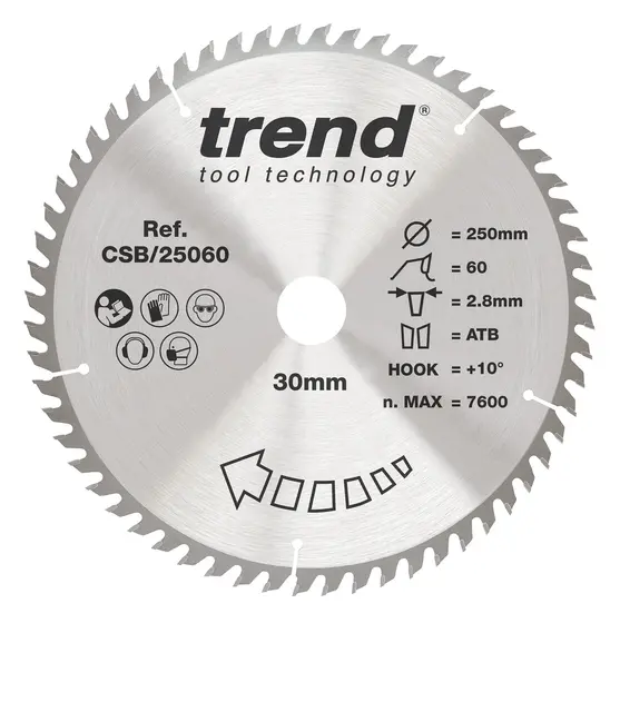 250mm | 60T | Treverk Sirkelsag | Kapping | Fine 
