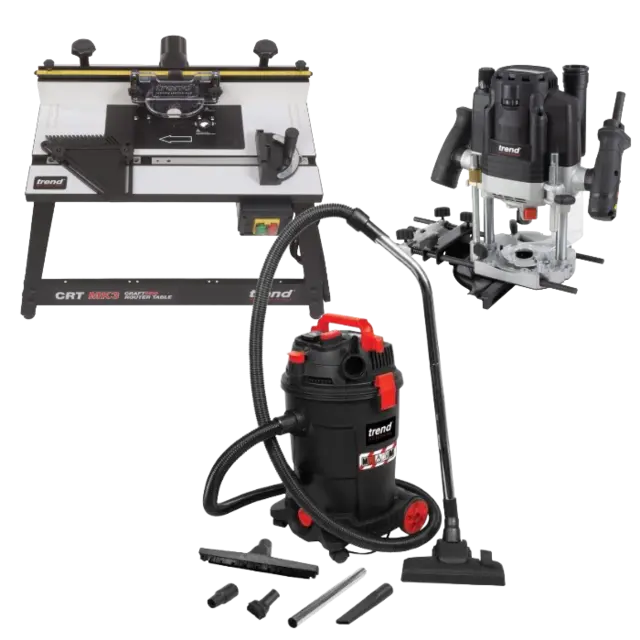 Superpakke- Trend T8EK, CRT/MK3 og T33A Komplett fresebord og M-klasse støvsuger 