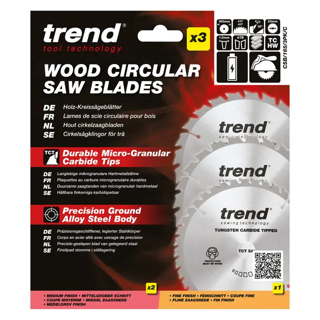 165mm | 24/40T | Treverk | Kombopakke Sirkelsag | Universal/Kapping | Med/Fin 